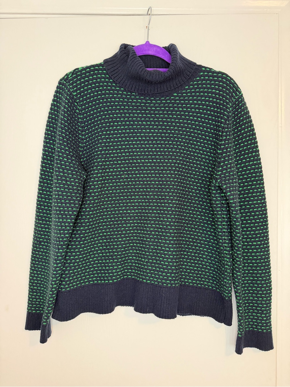 J Crew Women’s Navy & Green Turtleneck Knit Sweater